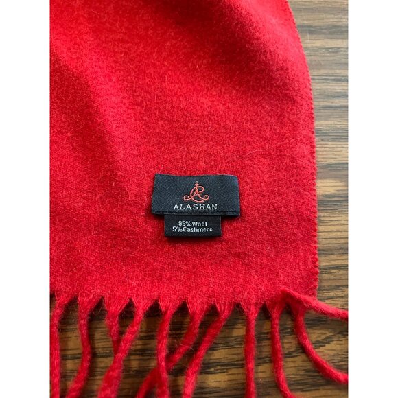 Alashan red wool cashmere winter scarf with fringe - Picture 4 of 5
